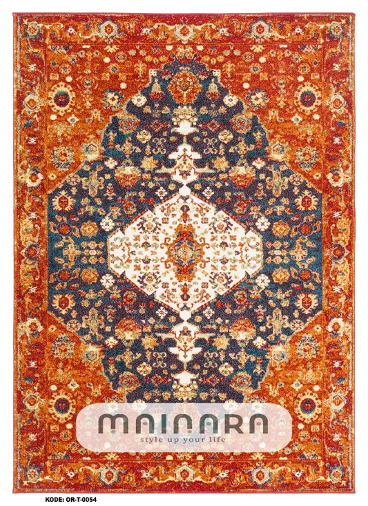 Karpet Tradisional (OR-T-0054) - Orange,Blue,Navy