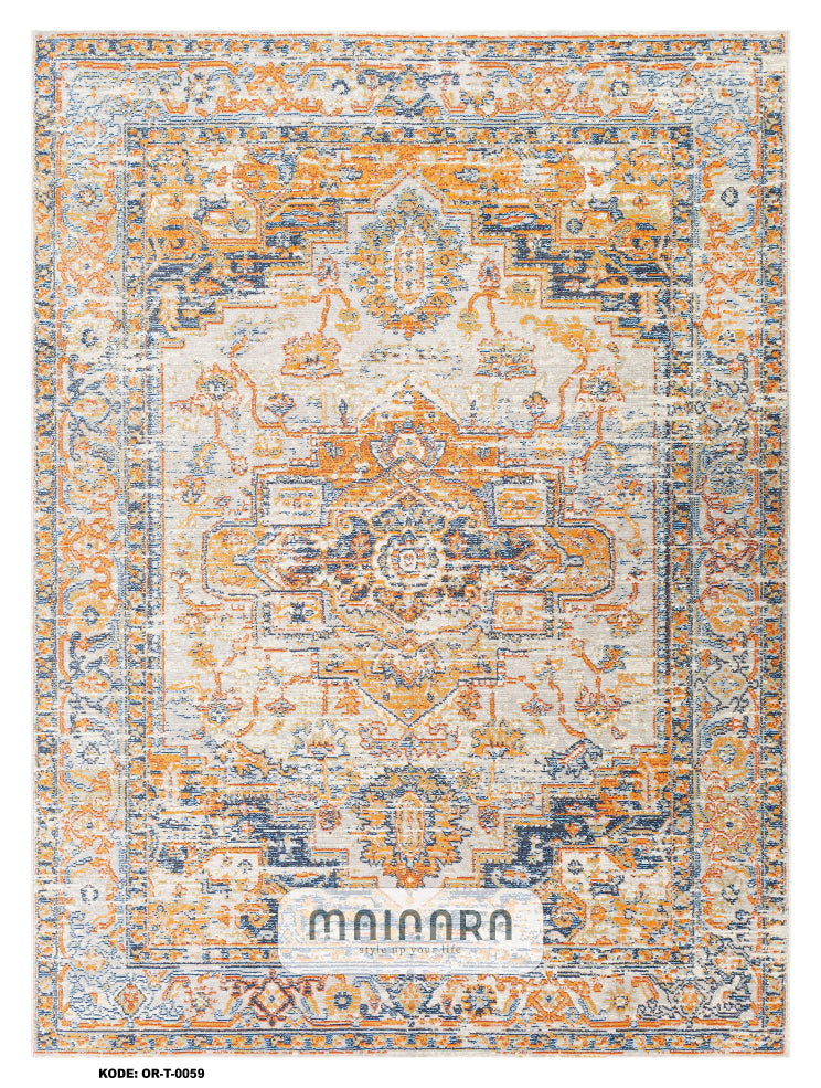 Karpet Tradisional (OR-T-0059) - Orange,Grey,Blue