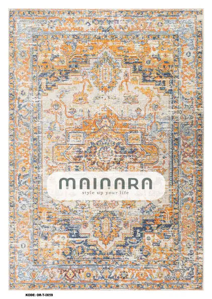 Karpet Tradisional (OR-T-0059) - Orange,Grey,Blue