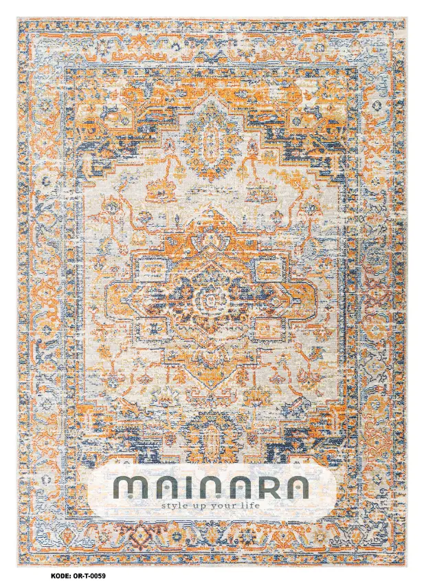 Karpet Tradisional (OR-T-0059) - Orange,Grey,Blue