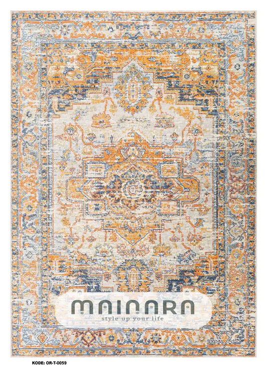 Karpet Tradisional (OR-T-0059) - Orange,Grey,Blue