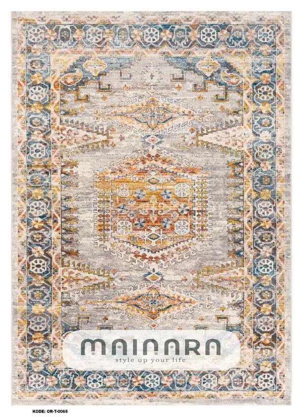 Karpet Tradisional (OR-T-0065) - Orange, Grey, Blue
