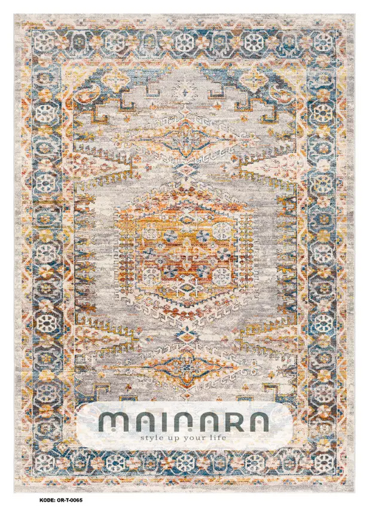 Karpet Tradisional (OR-T-0065) - Orange, Grey, Blue