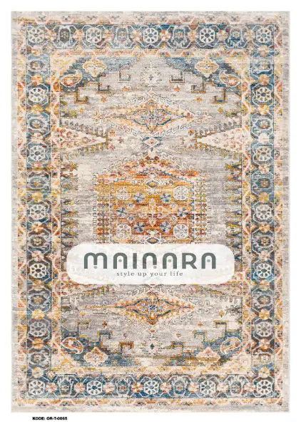 Karpet Tradisional (OR-T-0065) - Orange, Grey, Blue
