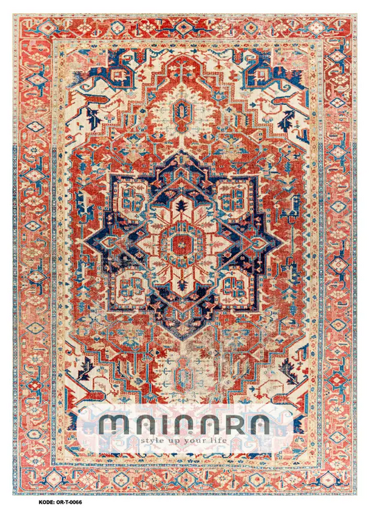 Karpet Tradisional (OR-T-0066) - Orange, Peach, Blue