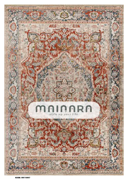 Karpet Tradisional (OR-T-0067) - Orange, Brown, Grey