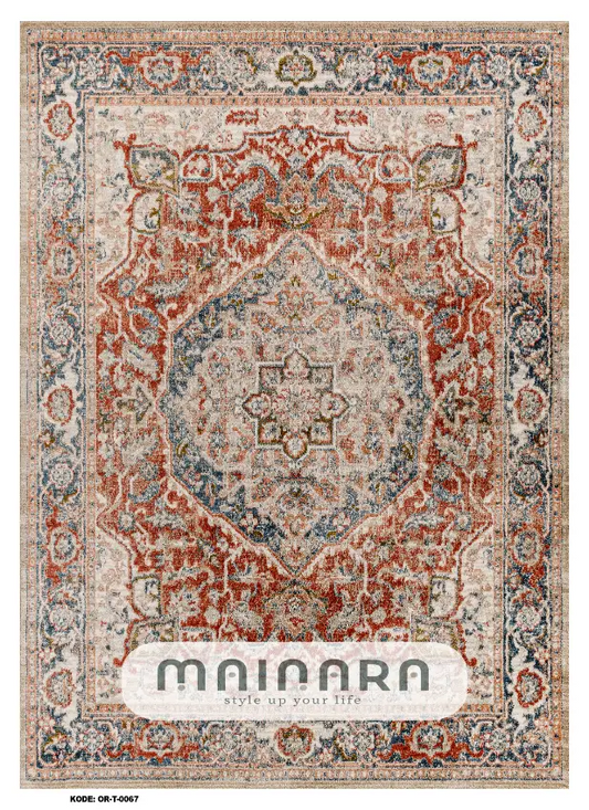 Karpet Tradisional (OR-T-0067) - Orange, Brown, Grey