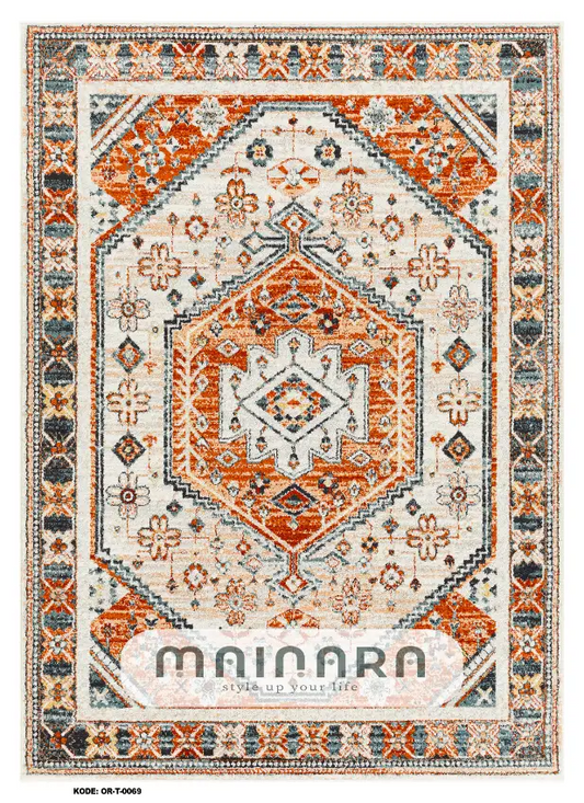Karpet Tradisional (OR-T-0069) - Orange, White