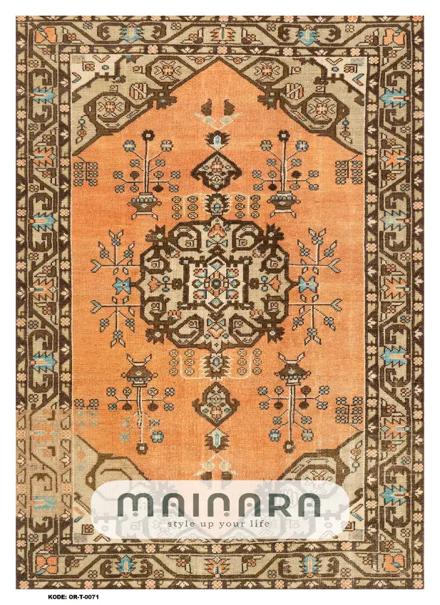 Karpet Tradisional (OR-T-0071) - Orange, Brown, Gold