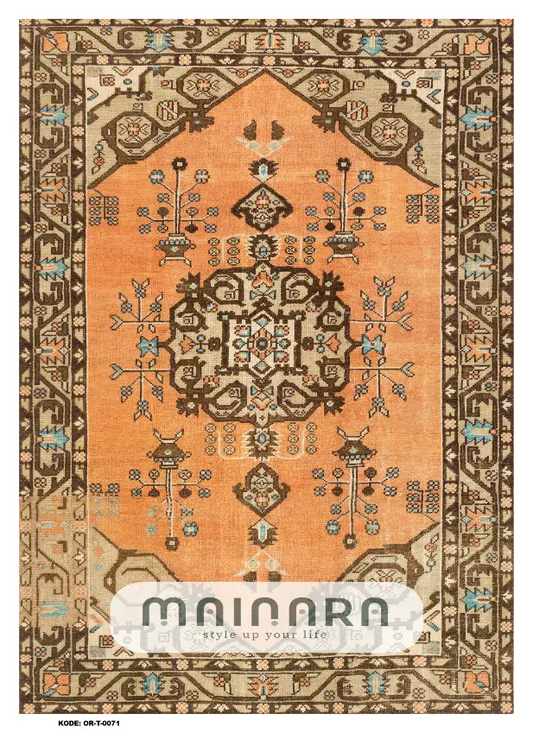 Karpet Tradisional (OR-T-0071) - Orange, Brown, Gold