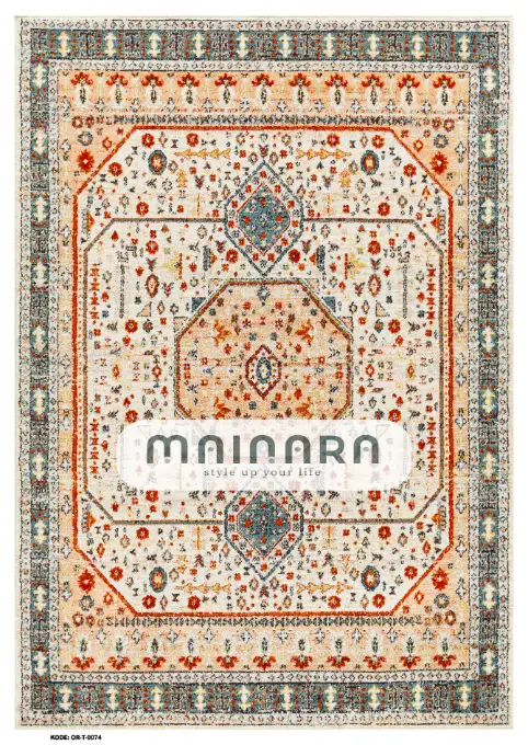 Karpet Tradisional (OR-T-0074) - Orange,Grey
