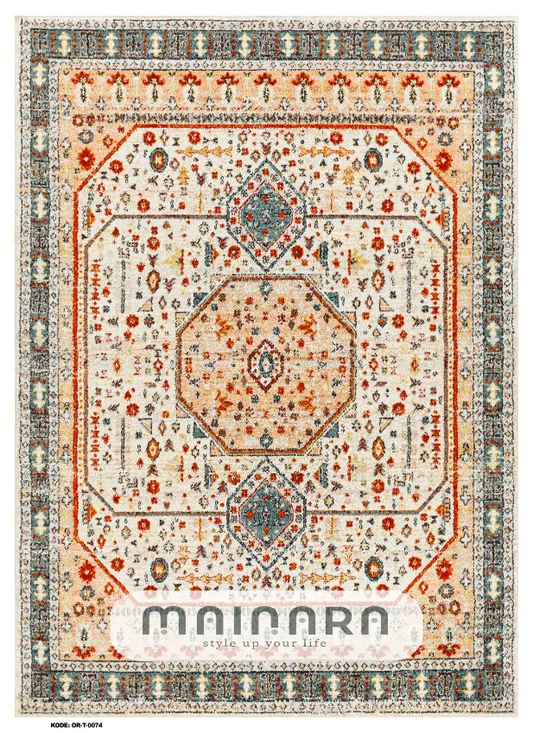 Karpet Tradisional (OR-T-0074) - Orange,Grey