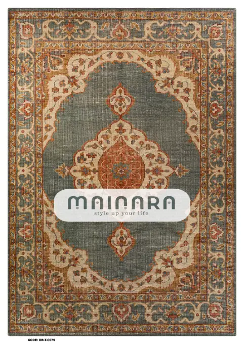 Karpet Tradisional (OR-T-0075) - Orange,Green,Grey