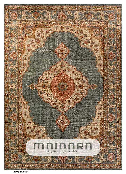 Karpet Tradisional (OR-T-0075) - Orange,Green,Grey