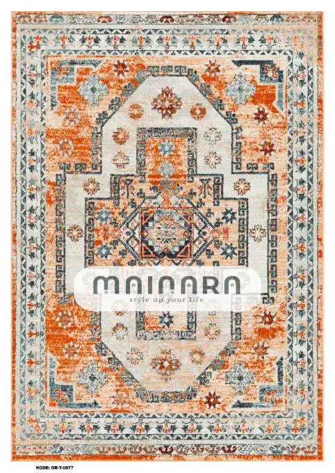 Karpet Tradisional (OR-T-0077) - Orange,Grey