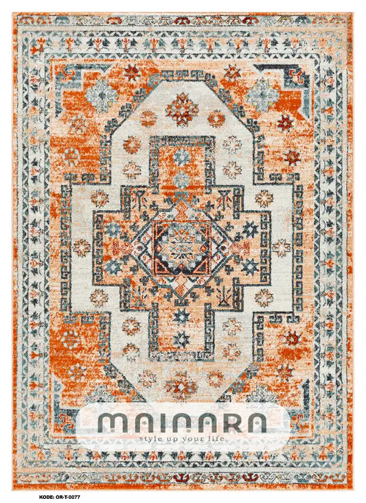 Karpet Tradisional (OR-T-0077) - Orange,Grey