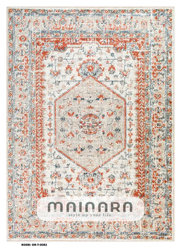 Karpet Tradisional (OR-T-0082) - Orange, Grey