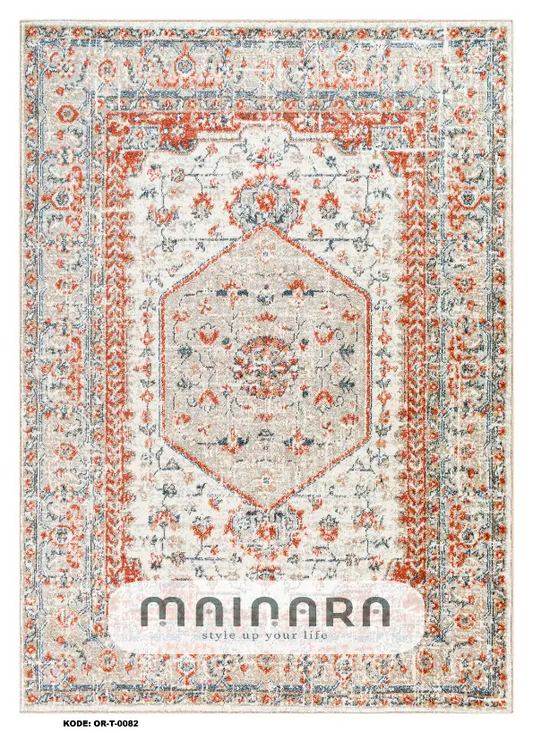 Karpet Tradisional (OR-T-0082) - Orange, Grey