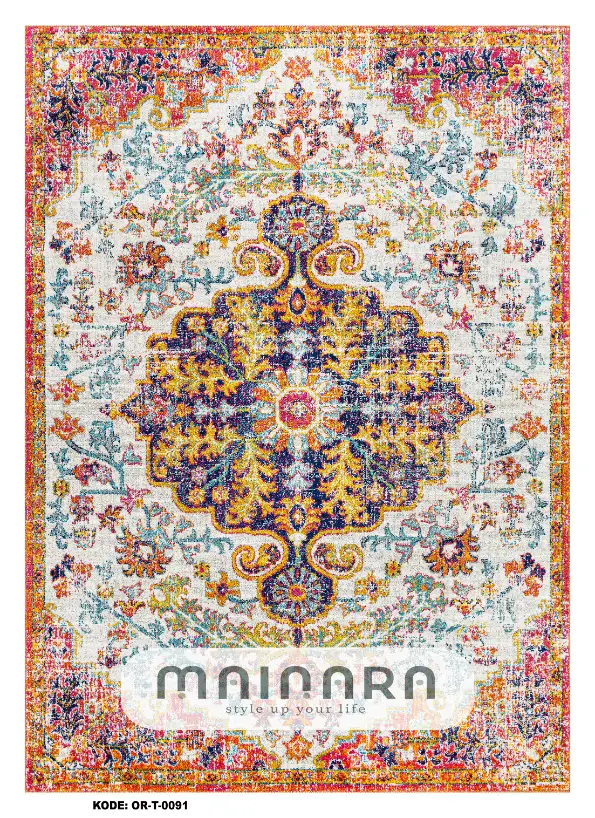 Karpet Tradisional (OR-T-0091) - Orange, Navy