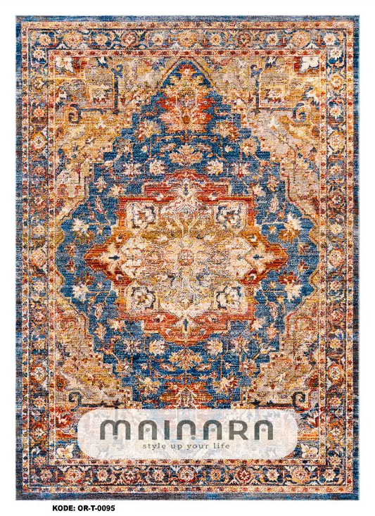 Karpet Tradisional (OR-T-0095) - Orange, Navy