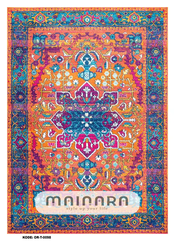 Karpet Tradisional (OR-T-0098) - Orange, Pink, Blue