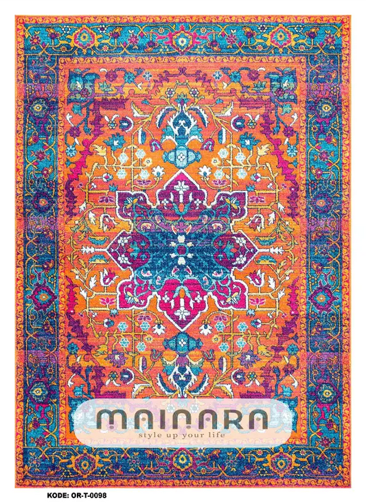 Karpet Tradisional (OR-T-0098) - Orange, Pink, Blue