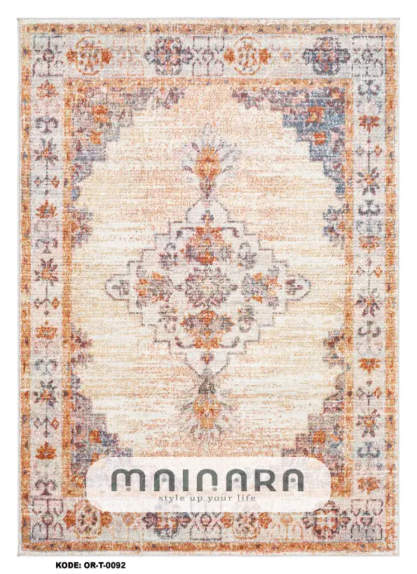 Karpet Tradisional (OR-T-0100) - Orange, Blue, Cream