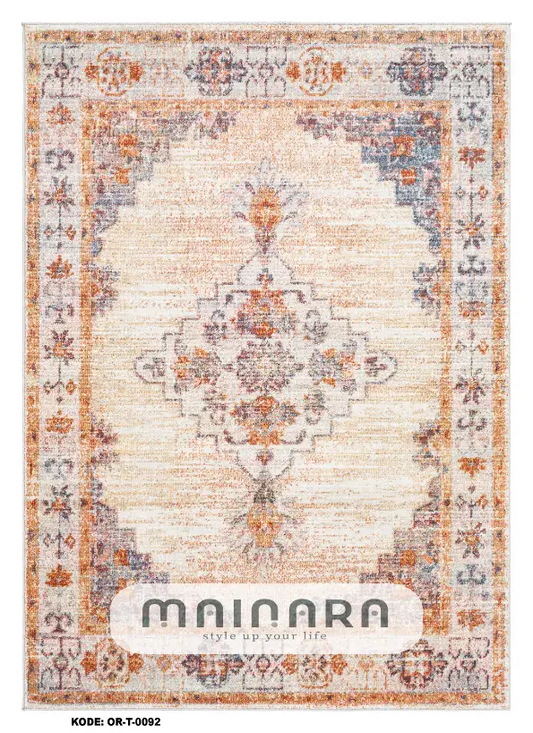 Karpet Tradisional (OR-T-0100) - Orange, Blue, Cream