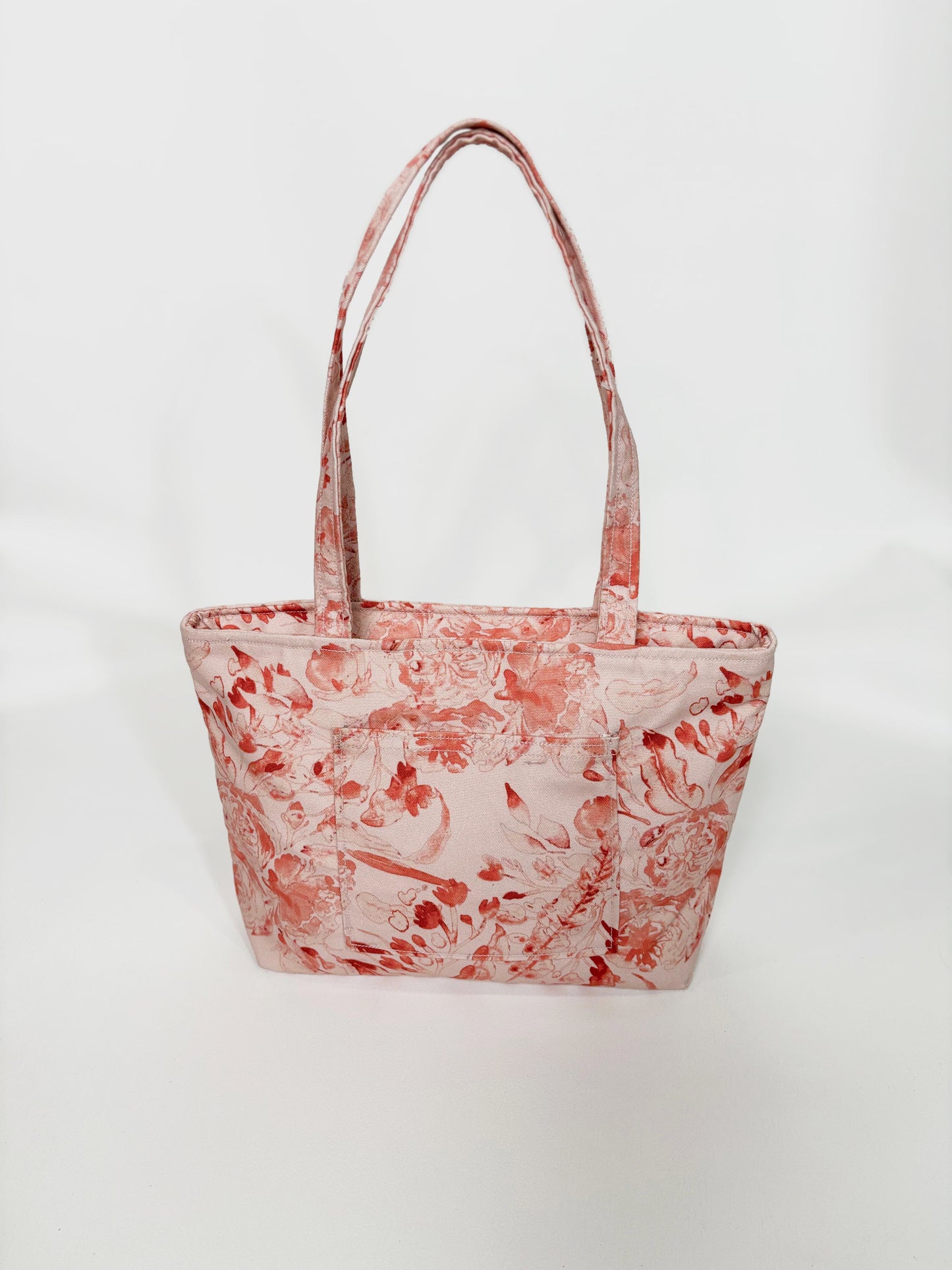 READY Custom Peach Floral Canvas Premium Tote Bag ( 35 X 22.5 X 10 CM ) - OK02