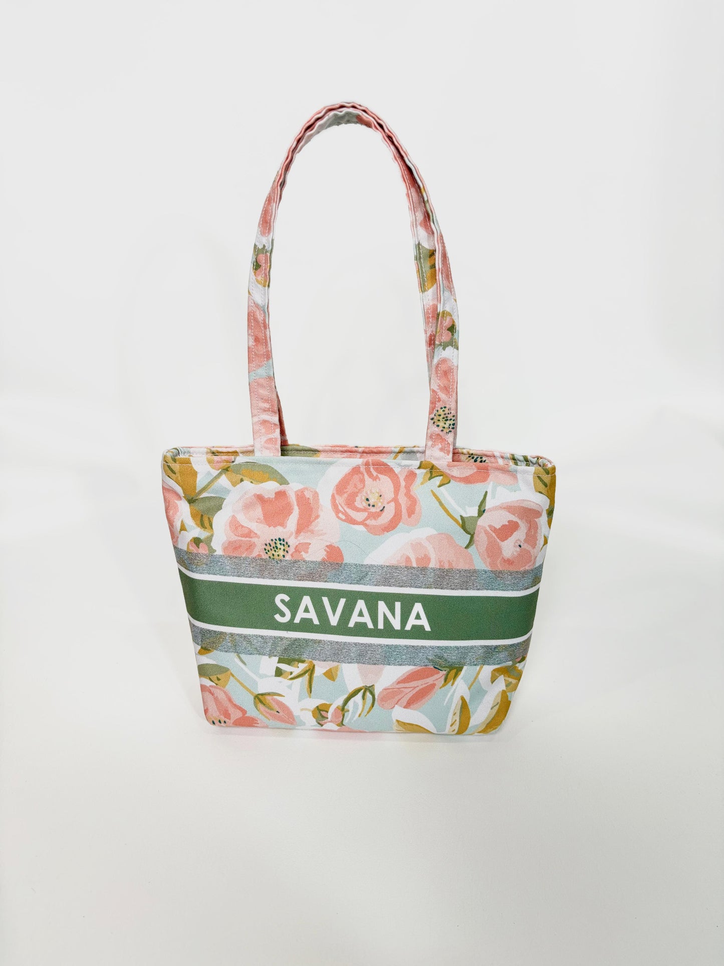 READY Custom Pink Flower Canvas Premium Tote Bag ( 35 X 22.5 X 10 CMCM ) - OK10